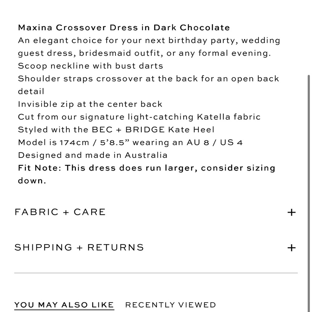 Bec + Bridge Maxina Crossover Dress dark chocolate size 4 BNWT never worn - Picture 4 of 4
